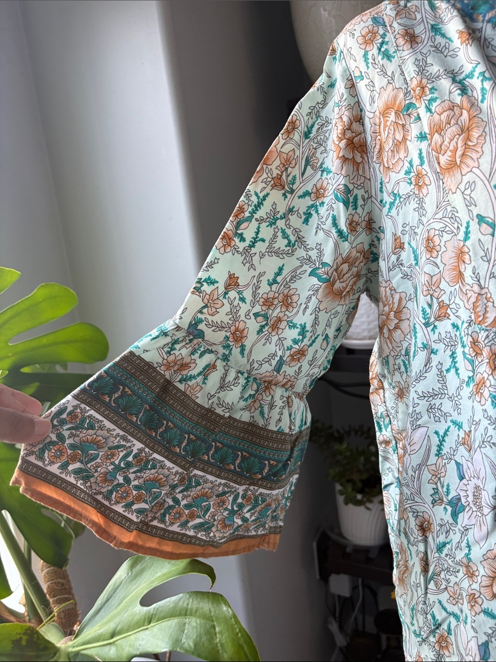 ESQUALO Cream Tunic with Teal and Tan Floral Design - Picture 5 of 6